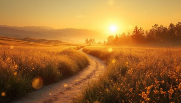 Pathway at sunset with soft warm light